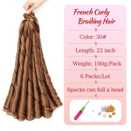 CAZSYSDD French Curly Braiding Hair for Box Braids 22 inch Loose Wave Braiding Hair Pre Stretched Bouncy Braiding Hair Crochet Hair Spiral Curl Synthetic Hair Extensions for Women (30#, 22 Inch)