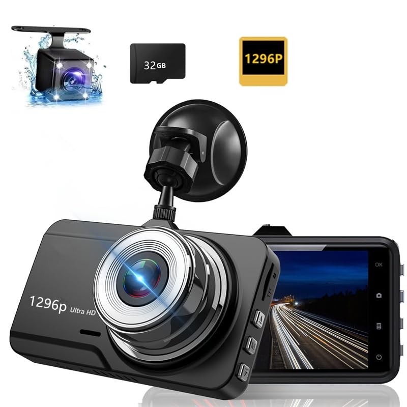 SZWYM Drive Recorder Front and Rear Camera (1296P Full HD,