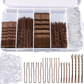 Kit de Pinzas para Cabello, 300 Piezas con Pasadores y Horquillas, Café | Pasadores para cabello mujer café, pinzas grandes, pasadores en U y ligas transparentes para moños, recogidos y ballet