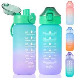 SUPPRUI Children's Water Bottle, Leak-Proof Water Bottle, 600 ml, Water Bottle with Time Markings, School and Sports Bottle, Tritan Water Bottle, BPA-Free with 1-Click Closure