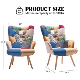 Joysoul Living Room Accent Chair Modern High Back Arm Chair, Colorful Plaid Bohemian Style Chairs for Bedroom Waiting Room