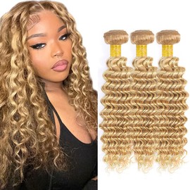 24 26 28 Inch Raivide P27613 Bundle Highlight Deep Wave Human Hair Bundles Ombre Blonde Deep Wave Bundles Human Hair 613 Loose Deep Wave Bundle