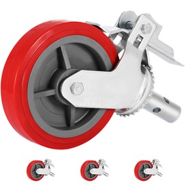 VEVOR Scaffolding Wheels 8", Scaffold Wheels Set of 4, Heavy Duty Locking Casters 3200LBS Capacity, Locking Stem Casters with Brake, Red Polyurethane - Replacement for Scaffold, Shelves
