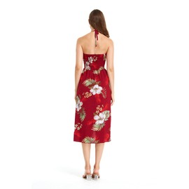 Women's Hawaiian Luau Halter Floral Print Halter Dress M Pineapple Garden Burgundy