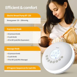 HubiBaby Double Electric Breast Pump, Hands Free Breast Milk Pump, Wearable Pumps for Breastfeeding, 16 Pressure Levels and 6 Cycles, Strong Suction, 2 Size Flanges