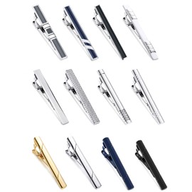 Jstyle 12 Pcs Tie Clips for Men, Classic Tie Bar Clip Set for Regular Ties Necktie Tie Bar Pinch Clips, Wedding Metting Business Tie Pin Clips with Luxury Box Gift