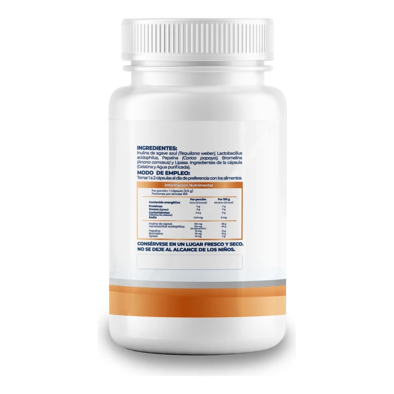 Enzimas Digestivas 500mg - 100 Cápsulas Por Frasco