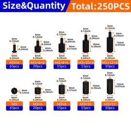 NexSync 250 Pcs Electrical Outlet Screws Spacers, Nylon Round Spacer for M3Screws, Black Spacers Without Threaded, Spacers Assortment Kit for Electrical Screws Switch and Receptacle (Black)