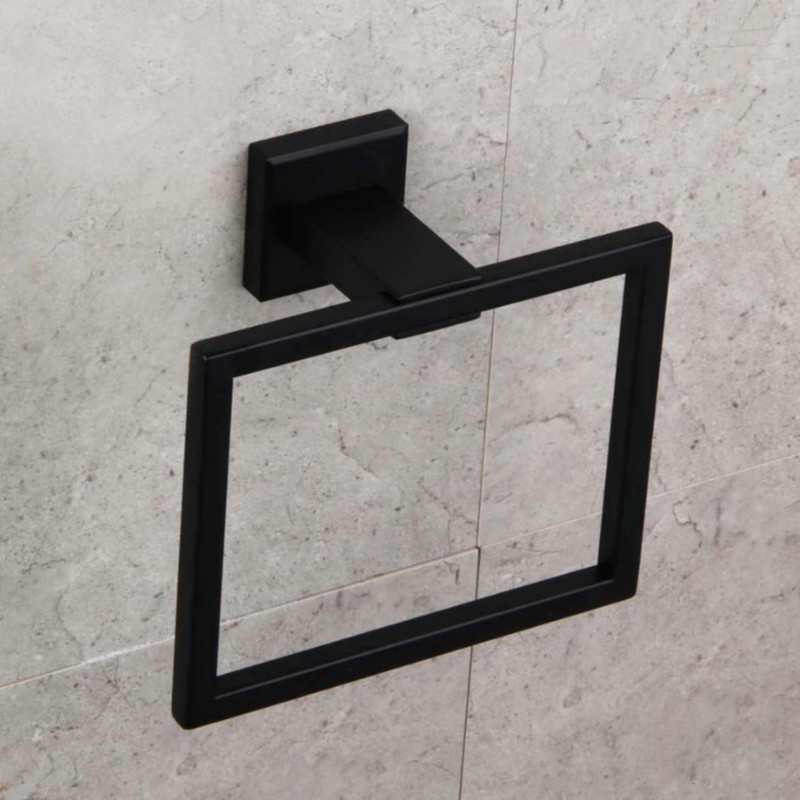Matte Black Square Towel Ring, Wall Mount Modern Towel Holder