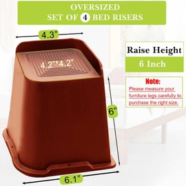 Yookwutar Bed Risers 1 inch, 2 inch, 3 inch, 4 inch, 6 inch, 8 inch Heavy Duty, Oversized Furniture Riser for Couch Sofa Table Chair Leg Frame Dorm, Support up to 6000 Lbs (Brown 4 Pack, 6 inch)