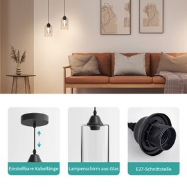 EMKE Pendant Light Pendant Lamp Vintage Pendant Light Dining Table Lampshade Black E27 Lamp Hanging Kitchen Living Room Pendant Lamp Pendant Lamp