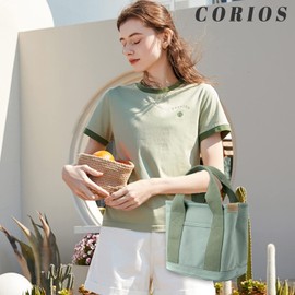 CORIOS Women's Handbag Canvas Tote Bag Casual Handbag Tote Bag Multifunctional Handbag for School Work Travel Shopper Everyday, Green, vintage