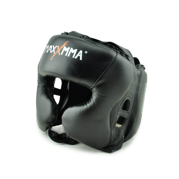 MaxxMMA Headgear L/XL Boxing MMA Training Kickboxing Sparring Karate Taekwondo (Black)