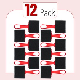 Bates Foam Paint Brushes, 3-Inch, 12 Pack, Red Handle, Sponge Paint Brush, Foam Brushes for Painting & Staining