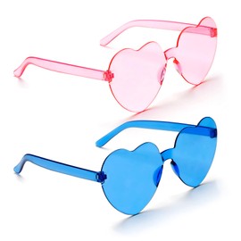 Pink Heart Shaped Sunglasses for Women - Blue and Hot Pink Shades for Beach, House, and Pool Parties - Funky Bulk Party Decorations and Supplies