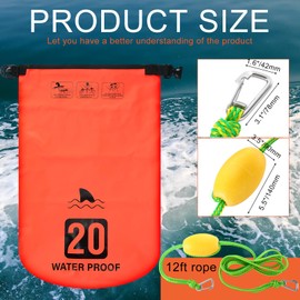 Locmeo 4 Set 2 in 1 Sand Anchor and Buoy Kit Floating Bag Kayak Anchor Waterproof Dry Bag for Lake Beach Boats Watercrafts Hiking Camping Water Sports Surfing Tubing Kayaking(Orange)
