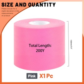 Tanstic 1Pcs Pink Tulle Fabric Roll, 6 Inch x 200 Yards Tulle Ribbon Fabric Spool Fabric Tulle Roll for DIY Tutu Bow, Birthday Party Wedding Decorations