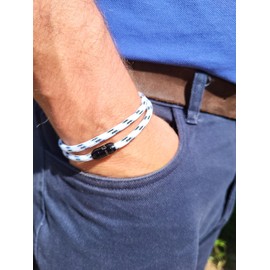 KAROO EARTH JEWELLERY Rope Bracelet | Unisex Braided Paracord Nautical Double Wrap Bracelet with strong Magnetic Clasp | Waterproof surfer bracelet (Medium Wrist (18-20cm), White Black Clasp)