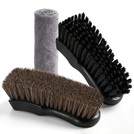 3 Pcs Car Interior Cleaning Brush Set with Horsehair Leather Brush, Stiff Fabric Brush & Microfibre Cloth | Universal Valeting Kit for Seats, Alcantara, Carpet, Sofa, Cockpit, Furniture & Boots