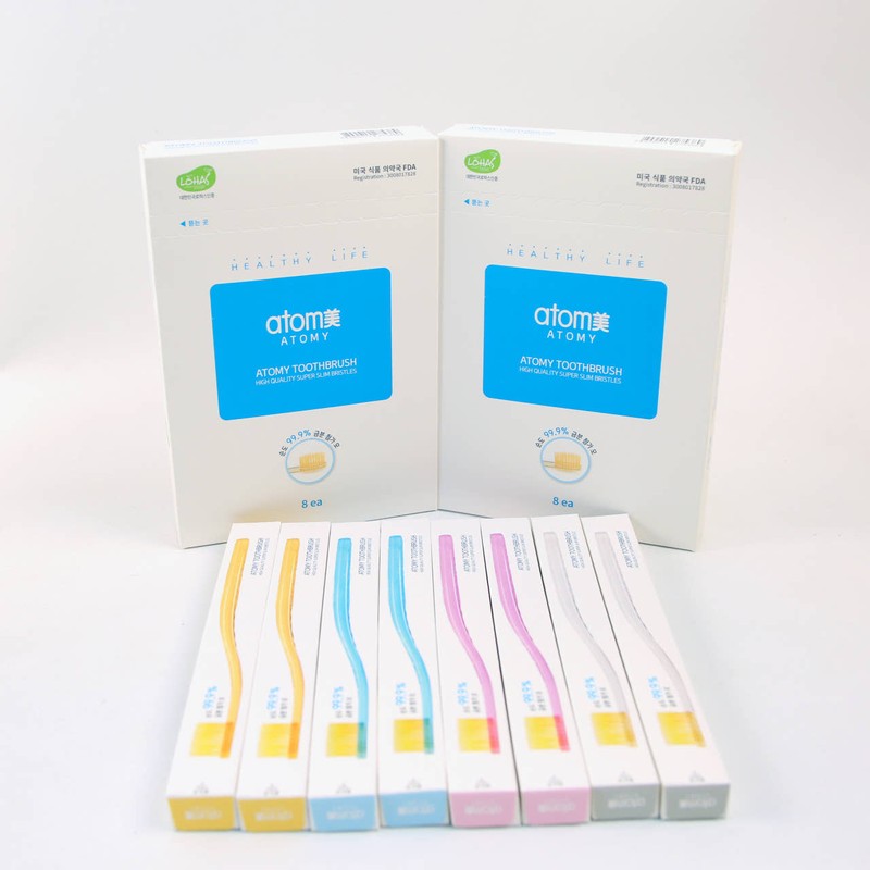 1 box of 8 Atomy toothbrushes (antibacterial, 99.9% gold powder,
