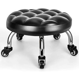 Low Rolling Stool, Low Stool with Wheels, PU Leather Low Roller Seat Stool Chair, Rolling Seat Stool for Home Office Garage Shop (Style 1)