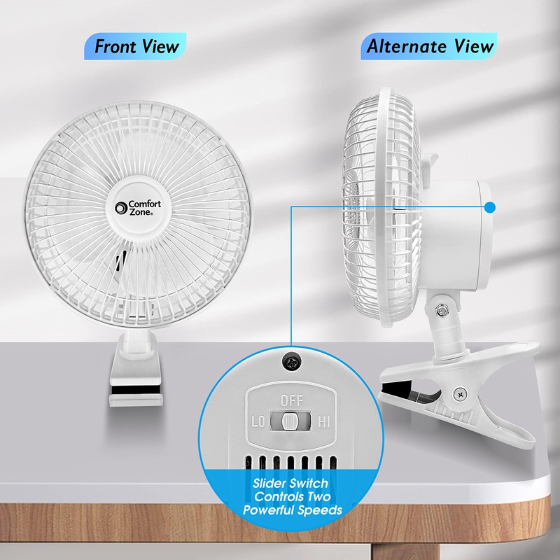 Comfort Zone Portable Clip on Fan with Fully Adjustable Tilt,