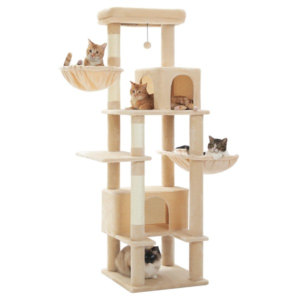 PEQULTI 66" Cat Tree for Indoor Cats Large Adult, Cat