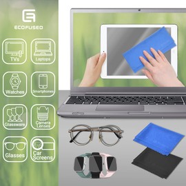 Eco-Fused Blue/Black Microfiber Cloth - 6x7 Inch - 12 Pack - Glasses & Lens Cleaning