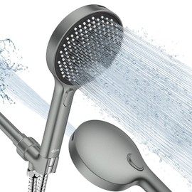 LEIVI High Pressure Shower Head, 4-mode Handheld Showerheads with 70 Inch Stainless Steel Hose, Built-in Power Wash to Clean Tub, Tile & Pets, Anti-clog Nozzles, Adjustable Bracket, Grey