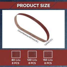 Kozelo 24 Pcs Sanding Belts 13mm x 457mm 80/120/150 Grit Aluminum Oxide Abrasive Sandpaper for Belt Sander Metal Grinding Wood Working Weld Rust Removal Deburring