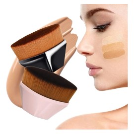 Brocha Plana De Maquillaje Kabuki Para Base Corrector Polvo Color Rosa