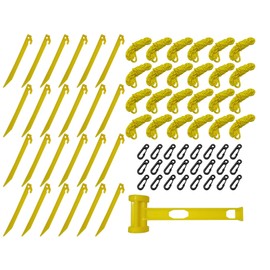 24 Sets Inflatable Plastic Stakes, Spike Hook Awning Camping Tents Pegs Stakes Replacement Yard Blow up Stakes Canopy (24x Tents, 24x Hooks, 24x Ropes, 1x Hammers) (Yellow)