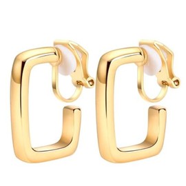 Aloha Earrings Non Pierced Gold Tone Clip On Hoop Earrings (Rectangular Hoops)