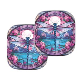 Glomenade Moon Dragonfly Floral Print 2-Piece Auto Windshield Sun Shade for Car SUV Truck, Foldable Vehicle Window Sun Visor Protector