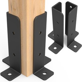 4 Pcs Adjustable Deck Post Anchor Brackets Kit - Fit 1.5x1.5, 2x2, 2x4, 4x4 Posts - Heavy Duty Half Column Black Support Base for Wood Fence Pergola Railing