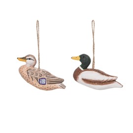Gallerie II Mallard Duck Wood Bird Christmas Ornament, Assortment of 2, A/2 Tan