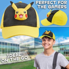 Pokémon 3D Baseball Cappello Bambino, Regolabile Leggero Pikachu Bulbasaur Cappellino con Visiera, Anime Regalo Bambini (4-12 Anni, Giallo Pikachu)