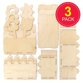 Baker Ross Flower Wooden Desk Tidy - Pack of 3, Kids Wooden Crafts (AX875)