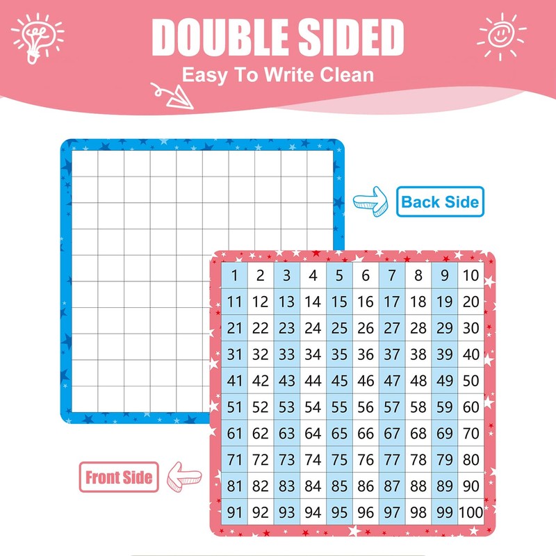 10 Pack Dry Erase Math Hundred Board Card Laminated Double