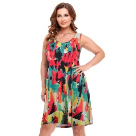 BELAROI Women Plus Size Sundress Summer Casual Sleeveless Tshirt Dress Tie Dye Print Scoop Neck CurvyTank Dresses with Pockets Beach Coverups(4X, Flower80)