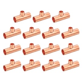 uxcell 10Pcs 3/8" x 1/4" x 3/8" Copper Reducing Tee Pressure Pipe Fitting Connectors for Plumbing Supply & Refrigeration