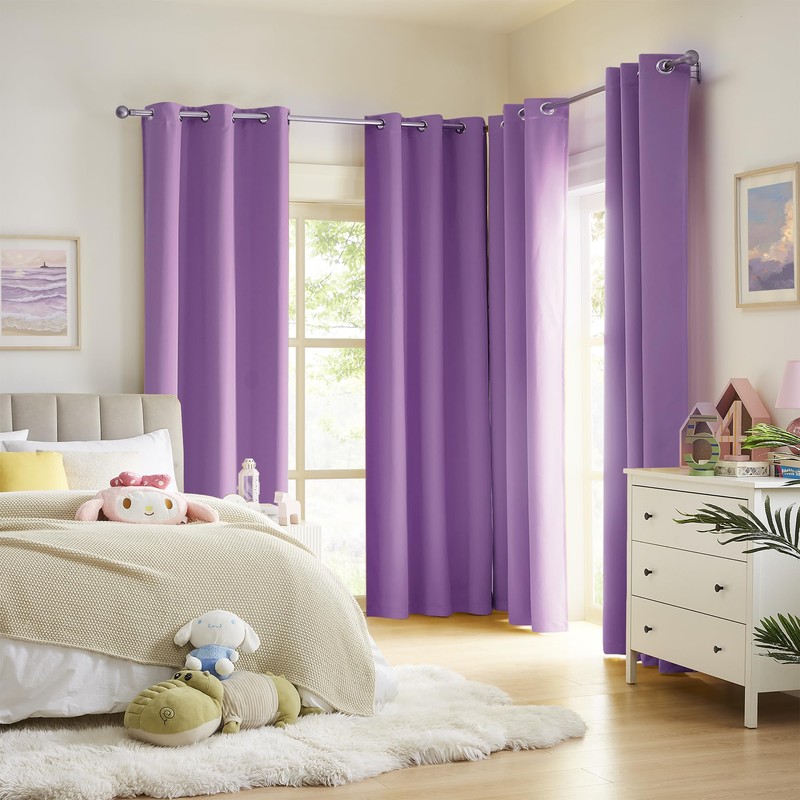 DUALIFE Blackout Solid Curtains for Kids Room Purple Window Treatment