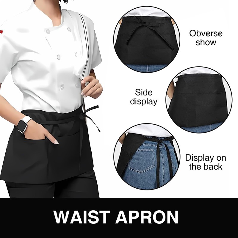 Xumann 4 Pcs Black Half Waitress Apron, Short Cleaning Waist