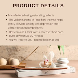 Original Satya Nag Champa Rose Incense Sticks | with M&J incense sticks holder | x4 pack | for Aromatherapy, Spa, Yoga, Weddings, Meditation, Healing, Positivity and Relaxation