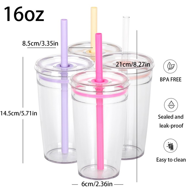 Yisituo 4 Pack 450ml Clear Plastic Iced Coffee Travel Cups,