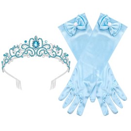 blue glovesAMCAMI Princess Gloves and Tiara Set - Blue Princess Accessories for Girls, Fairy Dress Up Accessories
