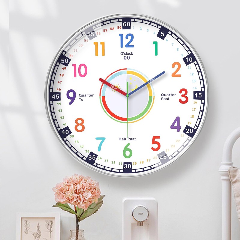 wigmoa Telling Time Clock - NonTicking Cute Wall Watch Clock