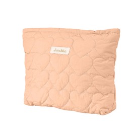 Fycyko Coquette Makeup Bag Large Capacity Makeup Bag Quilted Aesthetic Heart Cosmetic Bag Portable Cute Travel Toiletry Bags Zipper Pouch Organizer for Women Girls Ladies - Orange