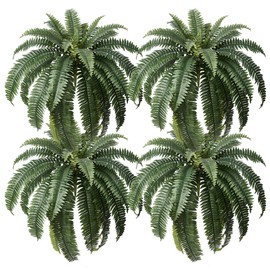 Artificial Boston Ferns 48" UV Resistant Faux Ferns With 33 Fronds for Outdoors - Large Fake Plants for Home, Garden, Front Porch and Hanging Decor - Lifelike Greenery for Indoor Spaces,4Pcs VN141