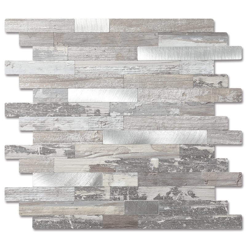 5 - Sheets Peel and Stick Wood Metal Tile Backsplash,